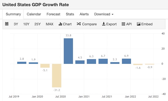 US GDP Growth 2022 Q1-Q2
